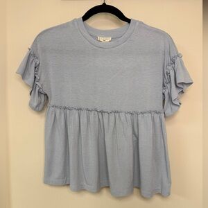 Hayden Girls: Girls Light Blue Ruffle Short Sleeve Top, Size M